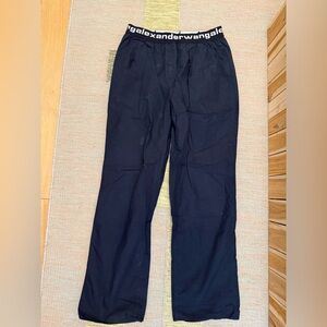 Alexander Wang Black Wide Leg Pants with Logo Waistband